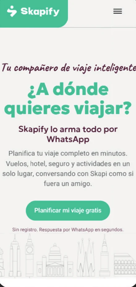 Pantalla de inicio de Skapify en el teléfono